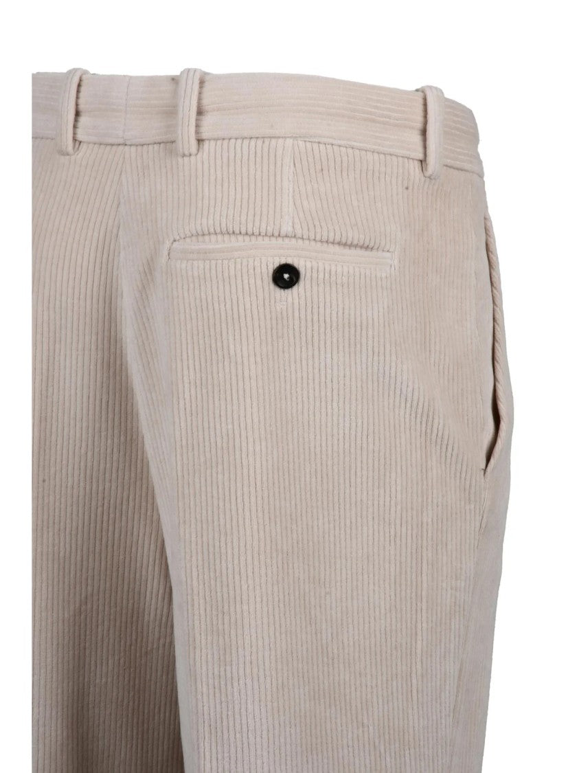 Circolo 1901 Beige Straight-Cut Trousers With Vertical Ribbed Texture
