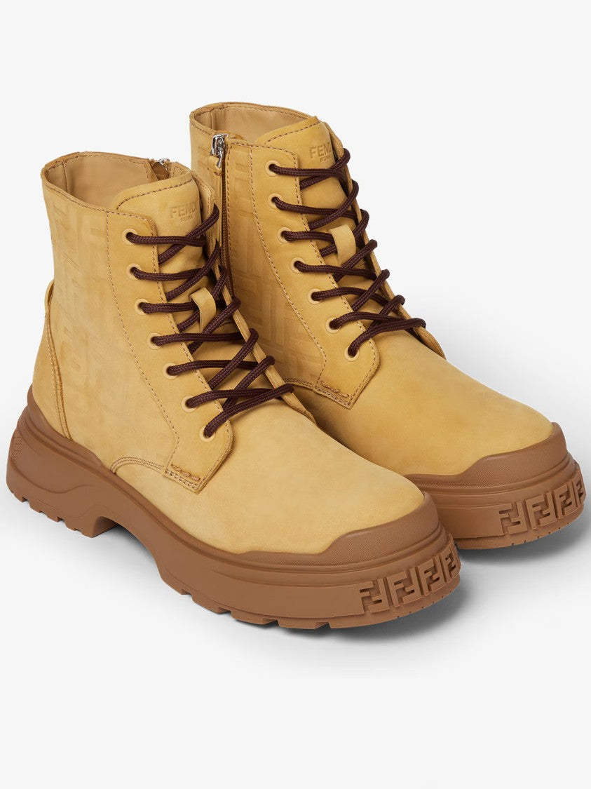 Fendi High-Top Nubuck Leather Embossed Pattern Boots