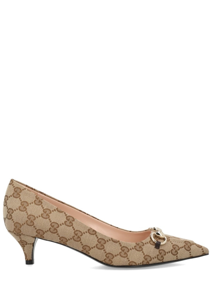 Gucci Pointed-Toe Monogram Clamp Pumps