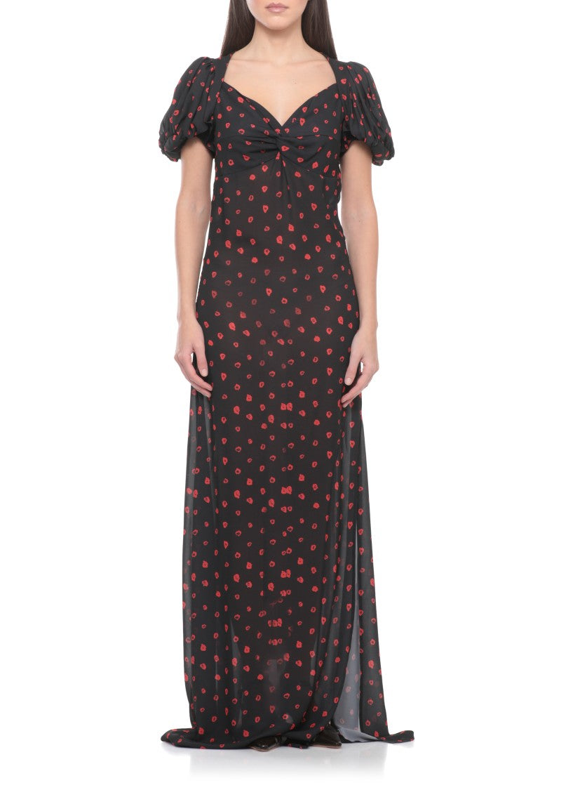 Mar De Margaritas Maxi Floral Dress With V-Neckline And Balloon Sleeves