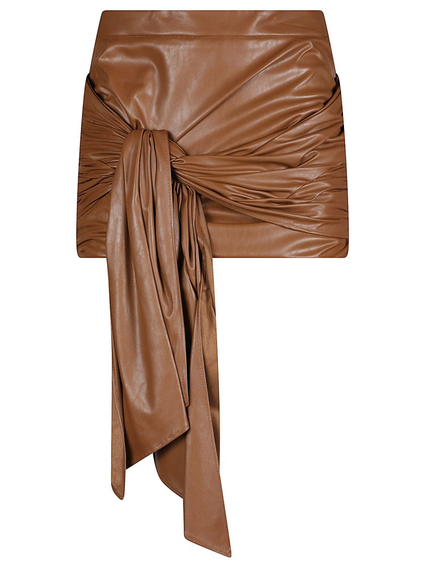Elisabetta Franchi Ruched Mini Skirt With Asymmetrical Draped Tie Detail