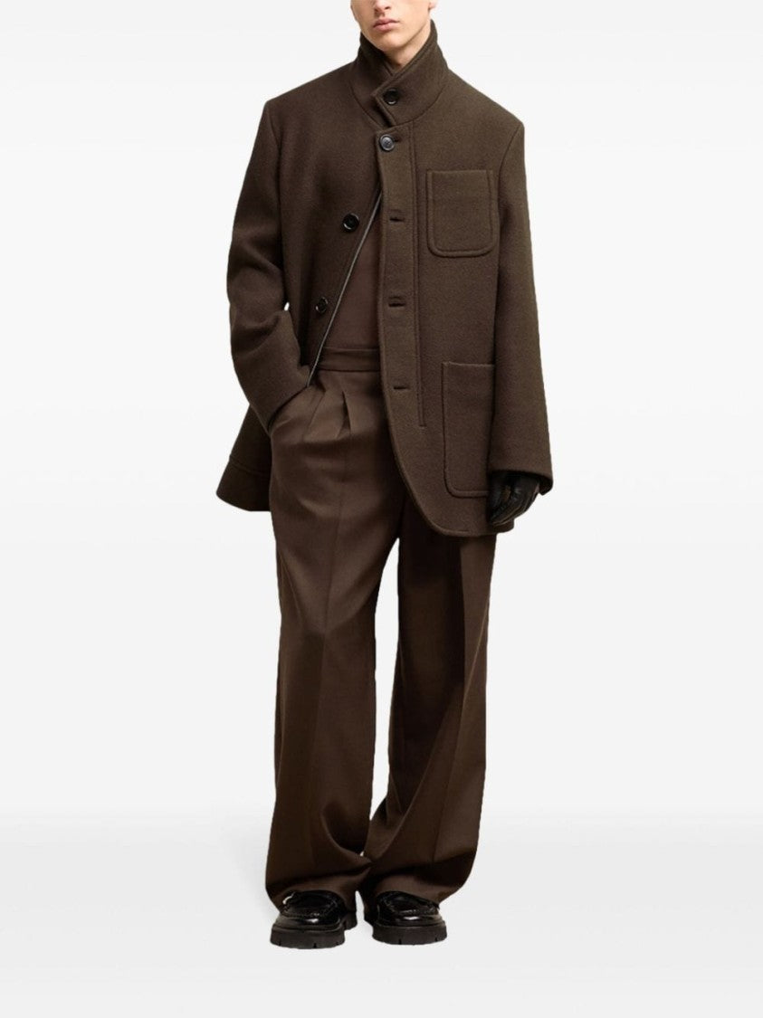 Ami Paris High Neck Coffee Brown Wool Coat