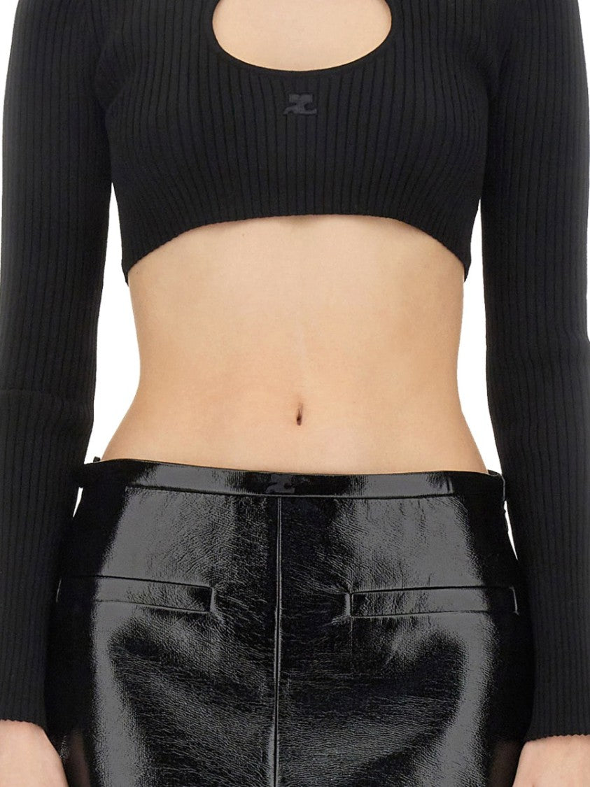 Courrèges Ribbed Black Cropped Shirt