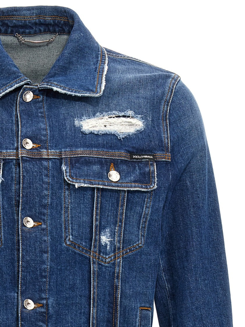 Dolce & Gabbana Distressed Stretch Cotton Denim Jacket