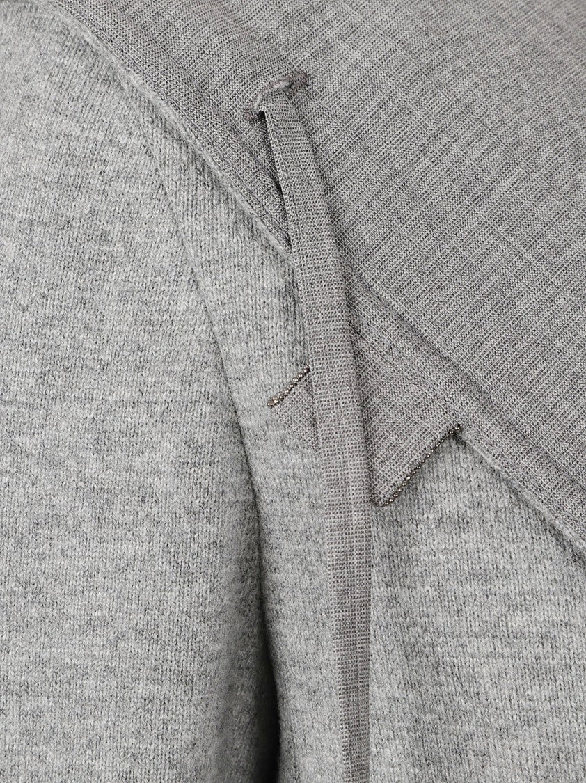 Fabiana Filippi Light Grey Wool Jacket With Wide Collar And Drawstring Details
