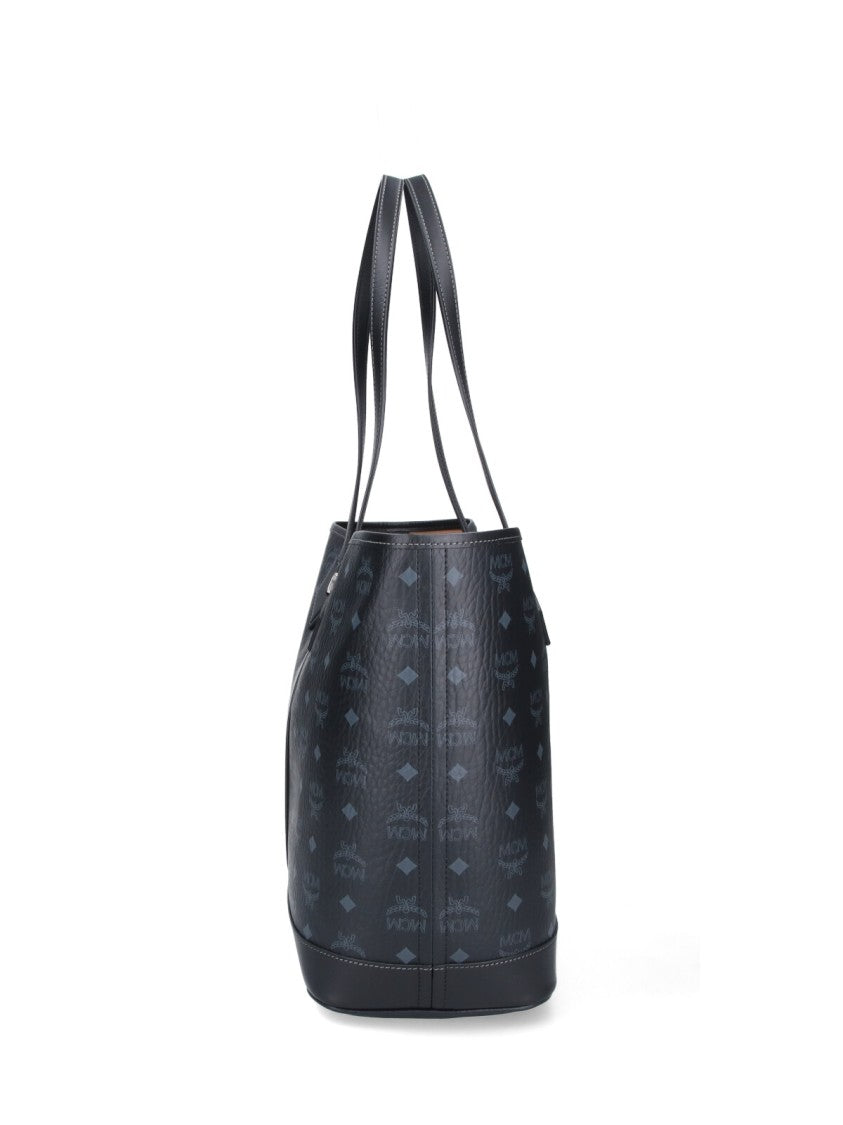 Mcm Black Liz Visetos Fabric Tote Bag