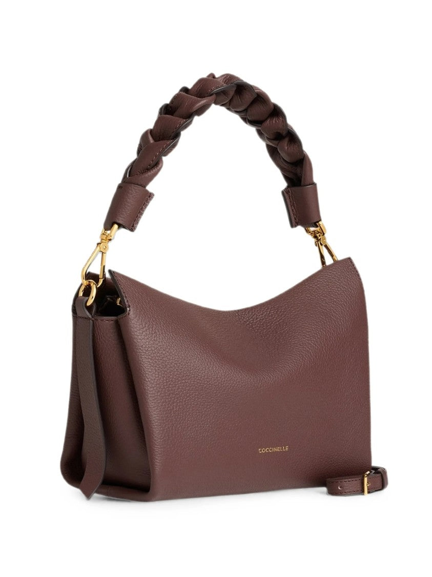 Coccinelle Braided Handle Small Leather Handbag With Top Zip Closure