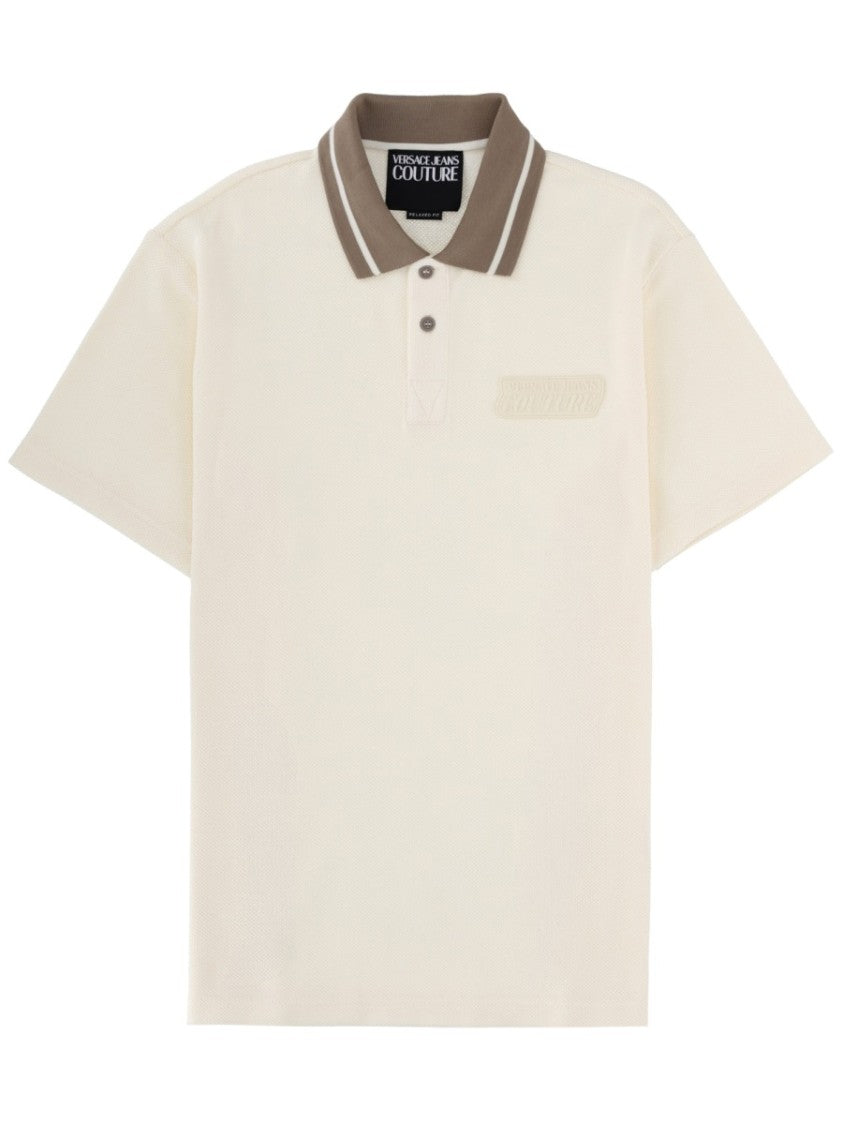 Versace Jeans Couture Neutrals Contrasting Stripes Logo Polo Shirt