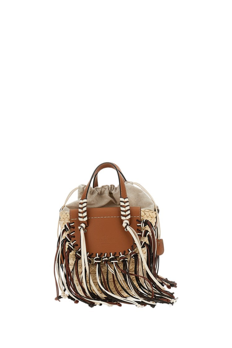 Cuba Lab Woven Raffia Basket Handbag With Leather Inserts