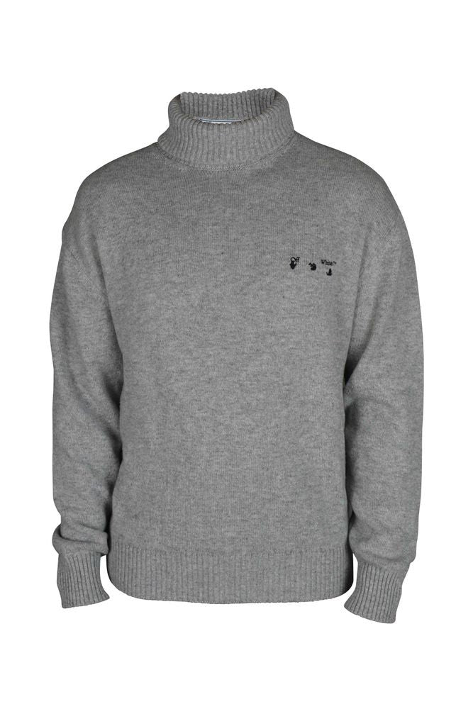 Off-White Grey Cashmere Turtleneck Sweater With Embroidered Logo