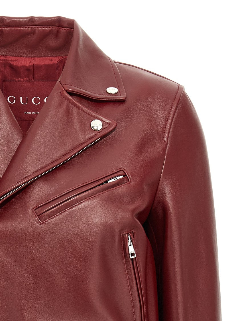 Gucci Deep Red Lamb Leather Biker Jacket
