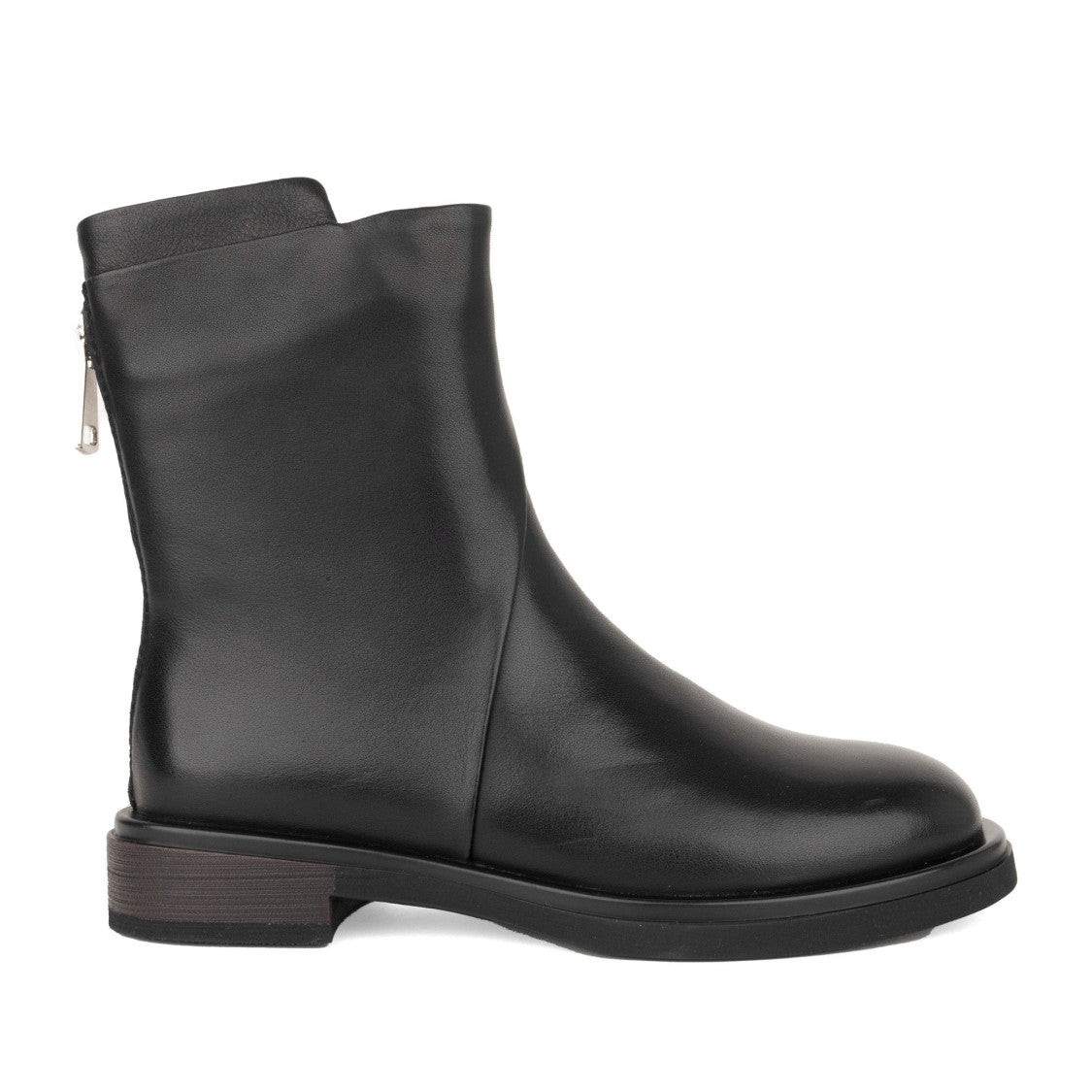 Linda Baumann Black Minimalist Practical Zipper Leather Ankle Boots