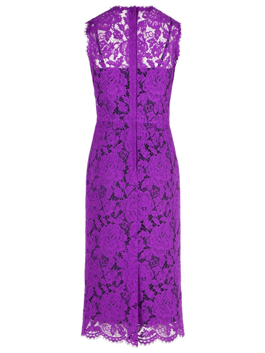 Dolce & Gabbana 'Longuette' Purple Stretch Lace Dress