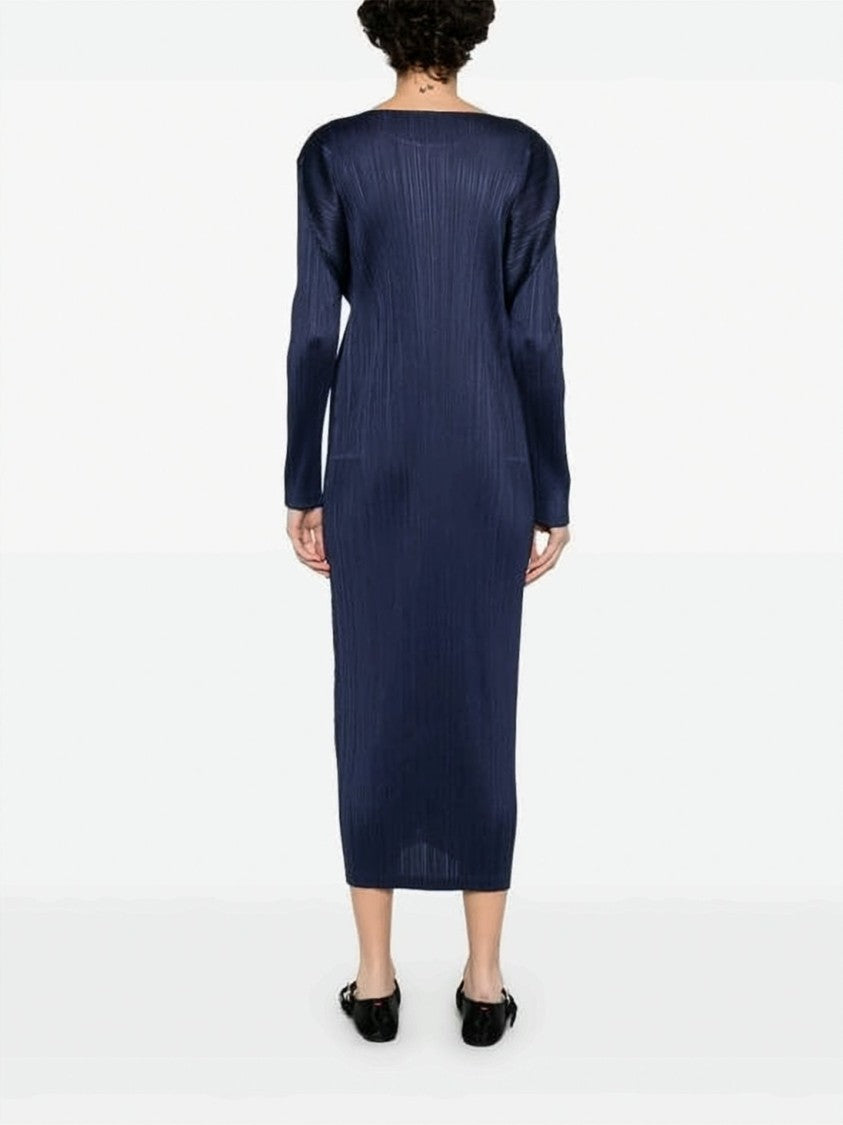 Pleats Please Pleated Texture Midi Dress With Fluid Silhouette