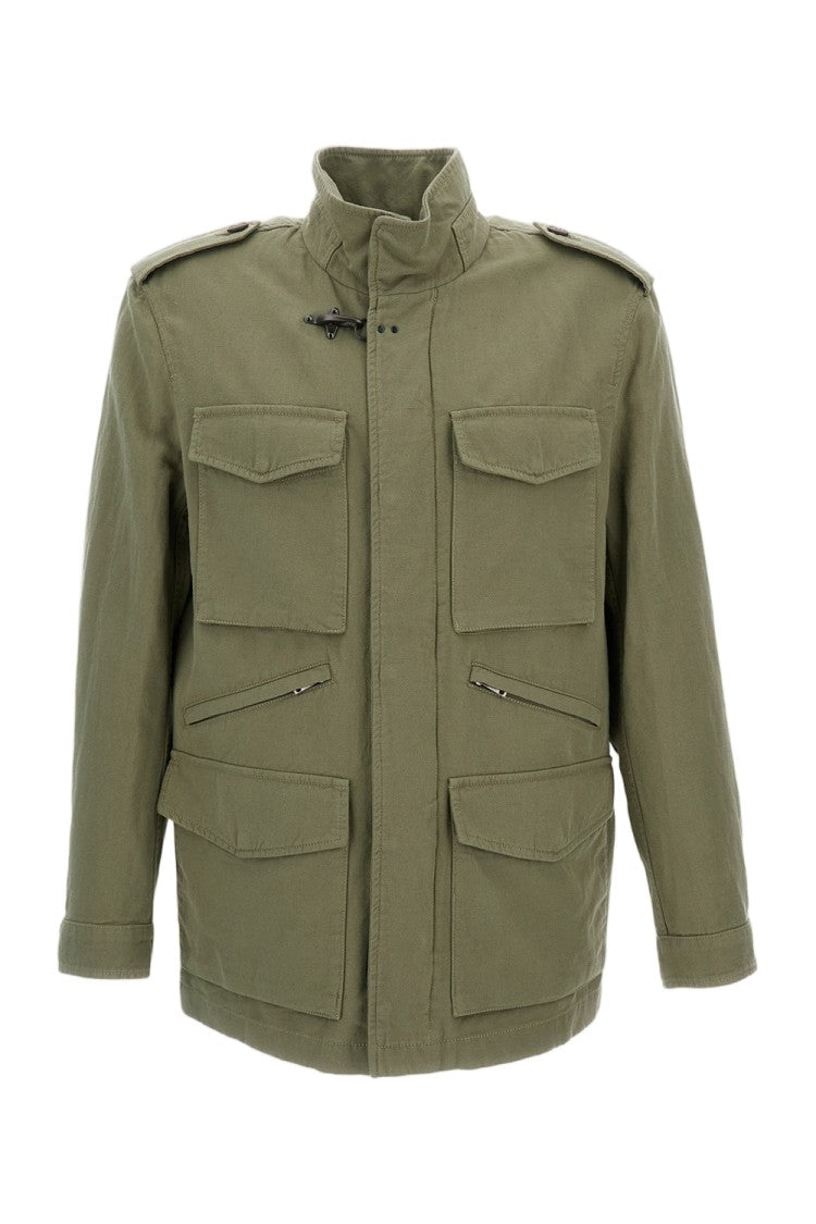 Fay Washed Cotton And Linen Explorer Field Jacket With Iconic Metal Hook