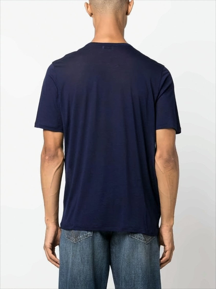 Saint Laurent Embroidered Logo Blue Rayon T-Shirt