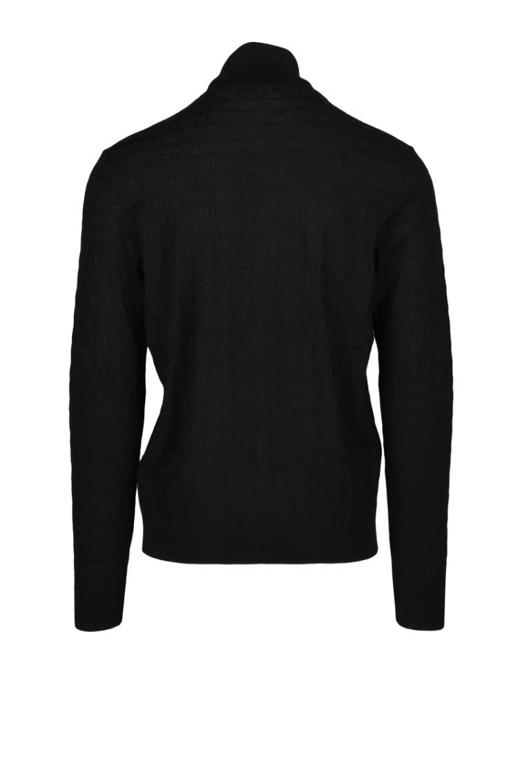 Emporio Armani Virgin Wool Turtleneck With Logo - Black