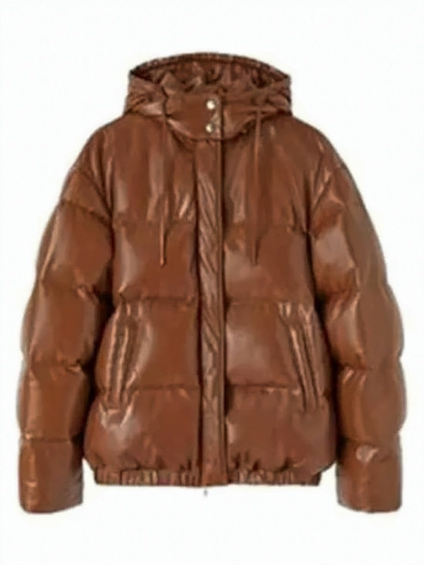 Jil Sander Short Padded Jacket In Glossy Lambskin Leather With Hood
