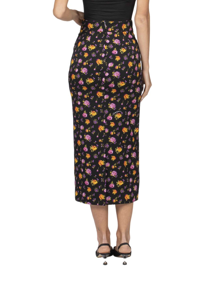 Dolce & Gabbana Vibrant Floral Print Fitted Midi Skirt