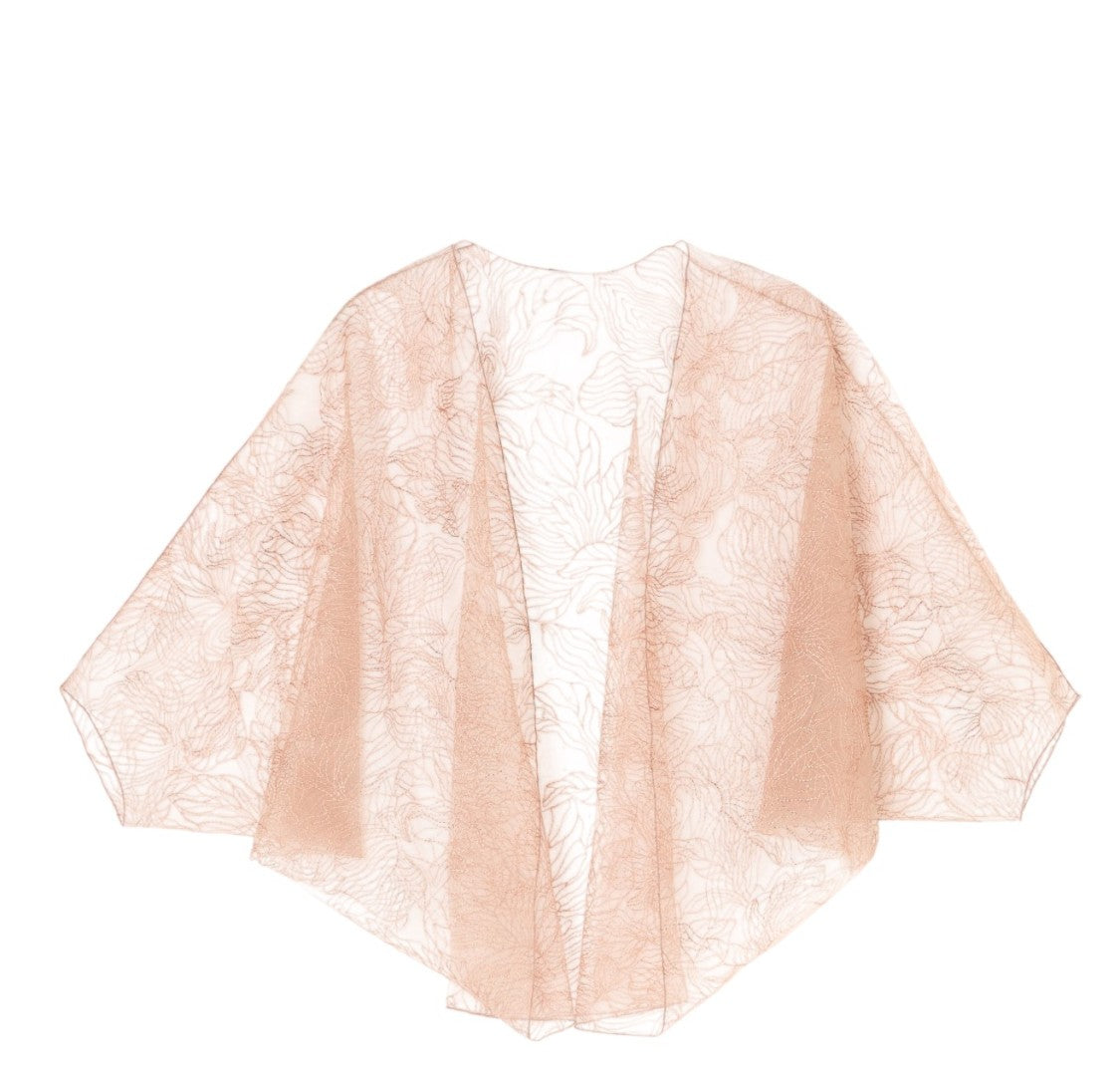 Emporio Armani Embroidered Tulle Bat Sleeves Elegant Cape