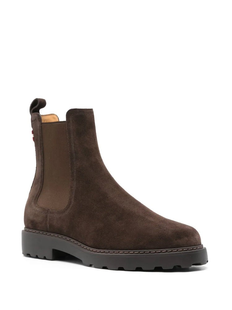Bally Brown Sleek Elastic Panel Suede Ankle Boots