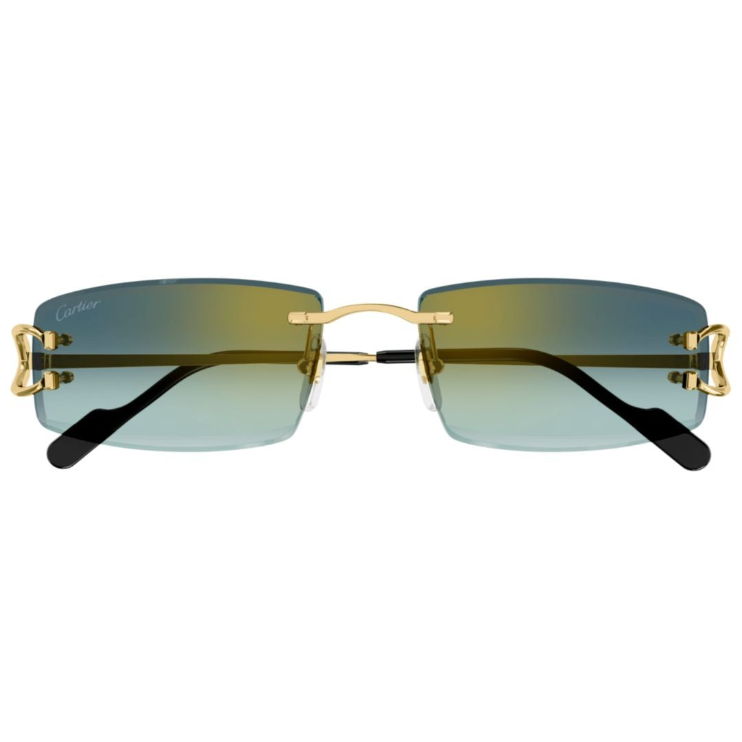 Cartier Ct0465s Rimless Rectangular Sunglasses With Gradient Blue Tint