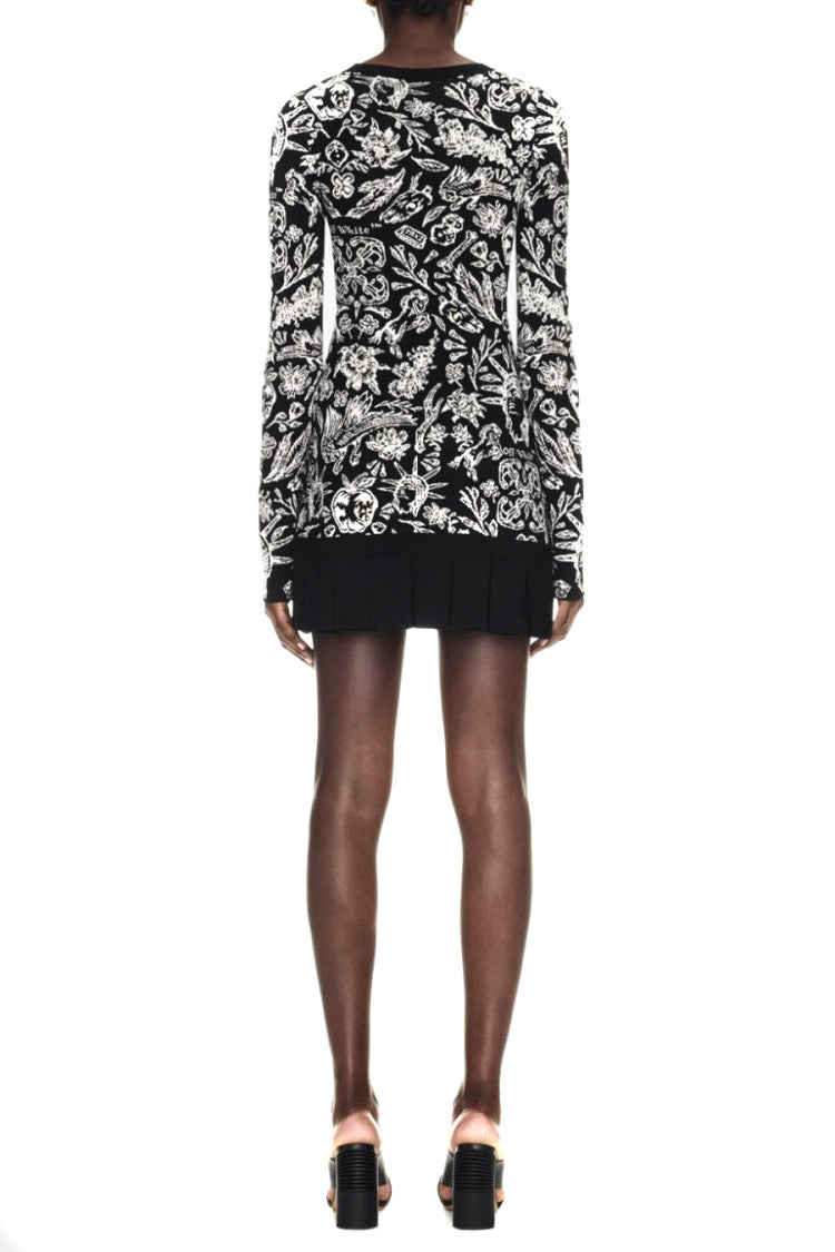 Off-White Black Intarsia-Knit Pleated Mini Dress