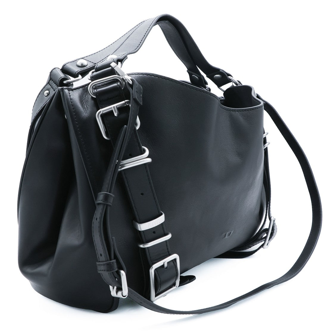 Diesel Sleek Black Handbag With Adjustable Strap And Silver Hardware