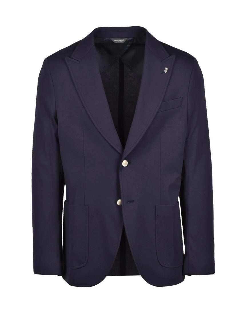 Berry & Brian Blue Rounded Viscose Polyamide Elastane Blazer Jacket