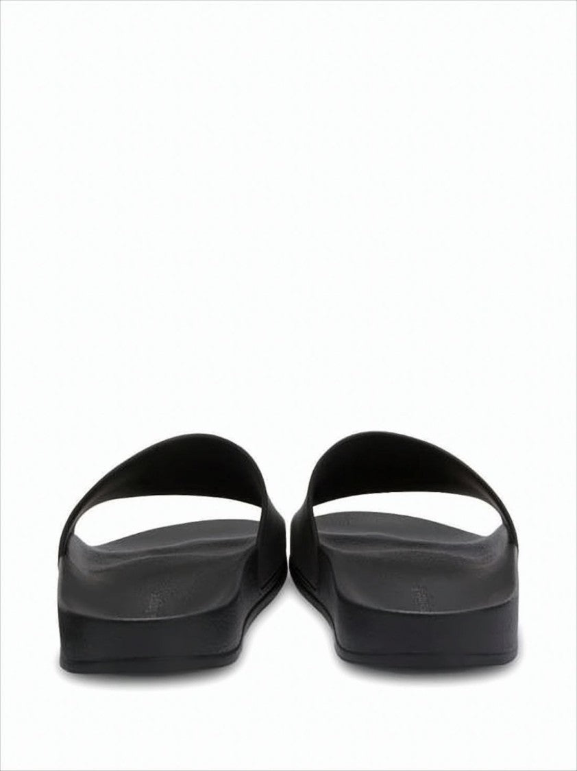 Palm Angels Contemporary Black Slide Sandals With Gothic Lettering