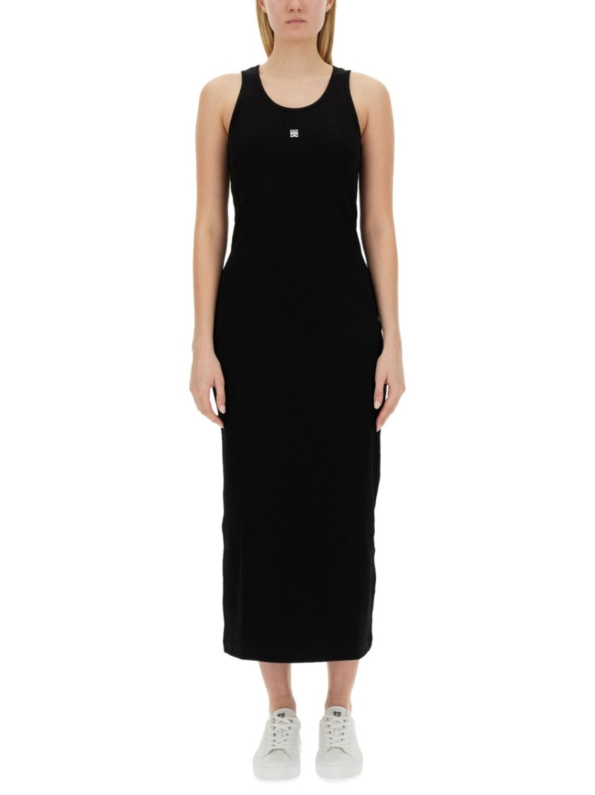Givenchy Black Ribbed Maxi Dress With Flowing Skirt