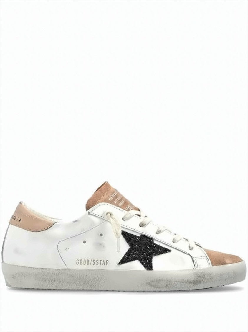 Golden Goose Low-Top White Leather Sneakers With Beige Suede Accents And Distressed Finish