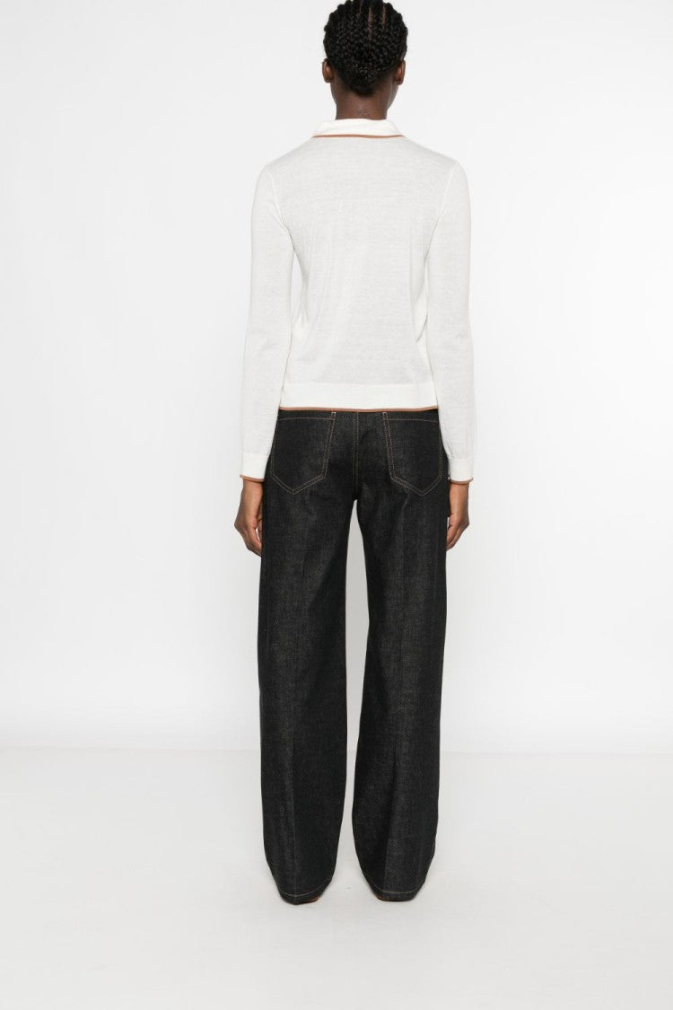 Max Mara Button-Up Fine-Knit Contrasting Trim Sweater