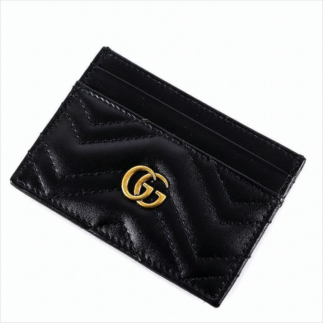Gucci Chevron Quilted Leather Card Wallet With Gold-Tone Logo