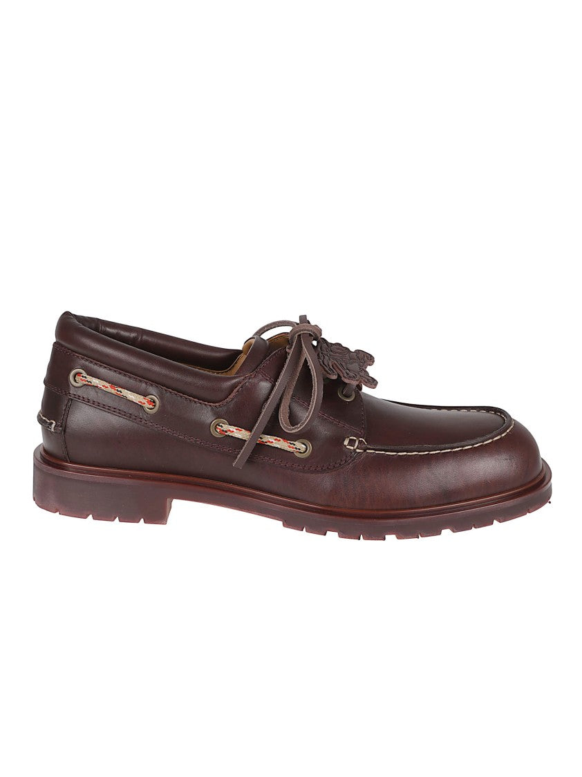 Burberry Moccasin-Style Dark Brown Calf Grain Leather Loafers