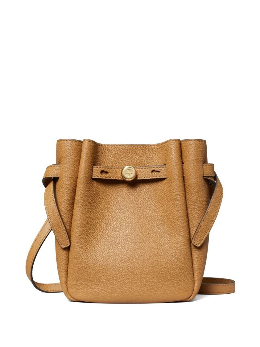 Tory Burch Brown Textured Leather Shoulder Bag With Gold-Tone Clasp