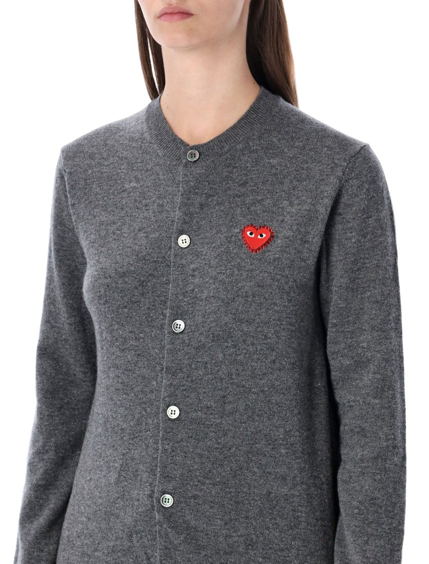 Comme Des Garçons Play Wool Cardigan With Red Crystal Heart