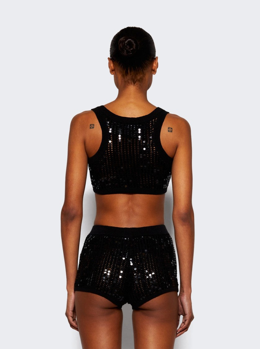 David Koma Sequin Crop Knit Top - Black