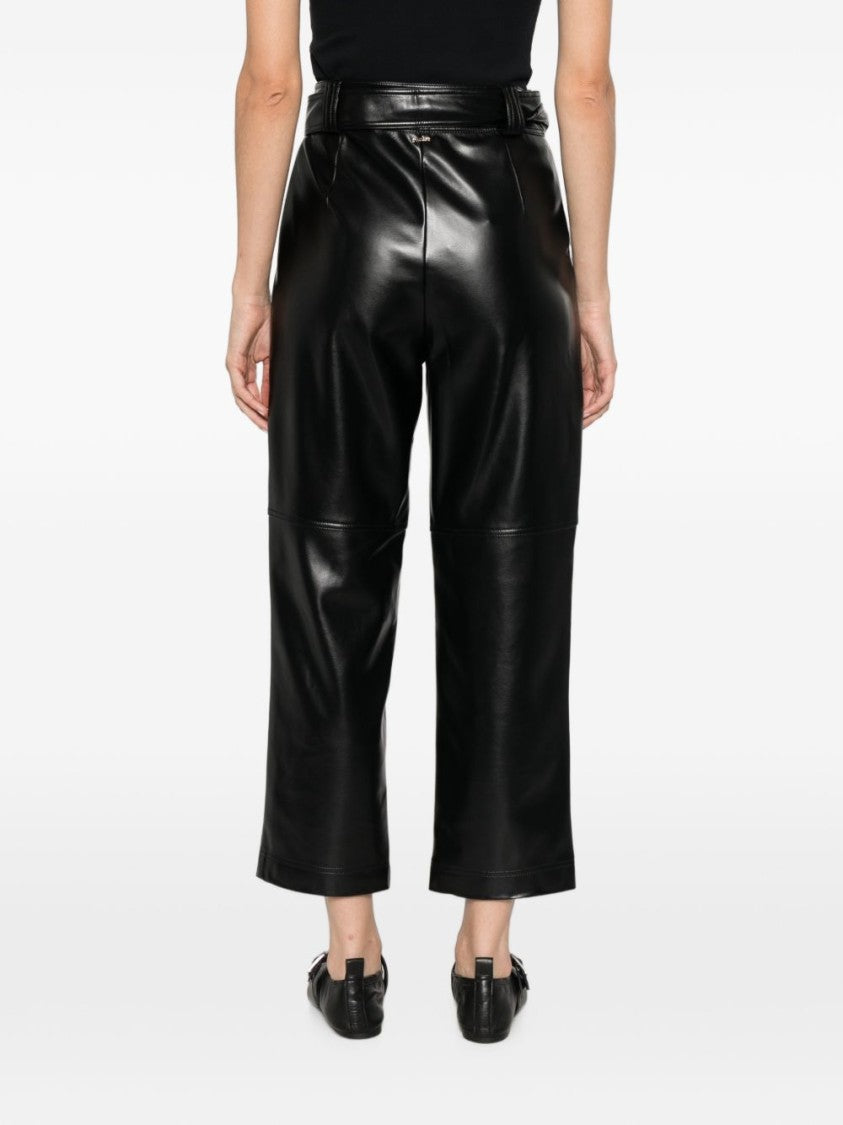 Twin-Set Glossy Faux Leather Cropped Wide-Leg Pants