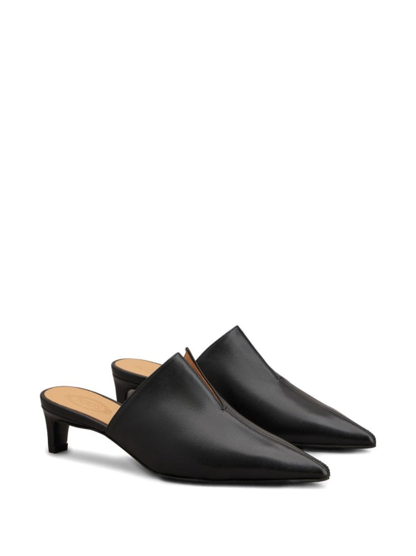 Tod's Black Pointed Toe Cut-Out Slip Sandals