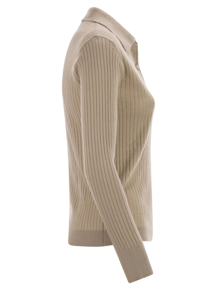 Max Mara Mxpgitano - Ribbed Knit Polo Shirt