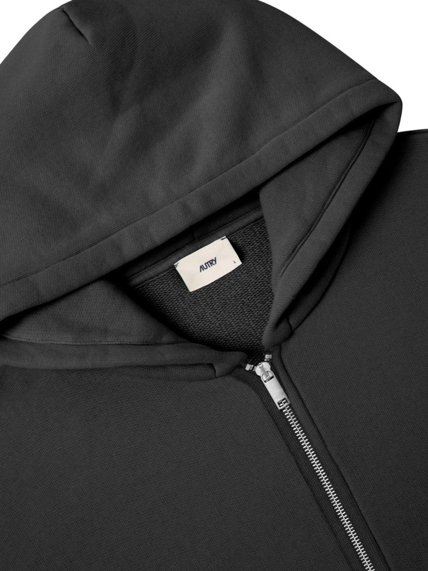 Autry Black Cotton Zip-Up Sweatshirt