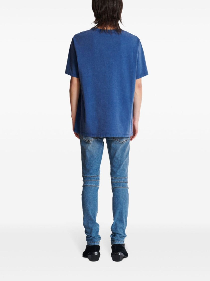 Balmain Navy Blue Cotton Tonal Logo T-Shirt