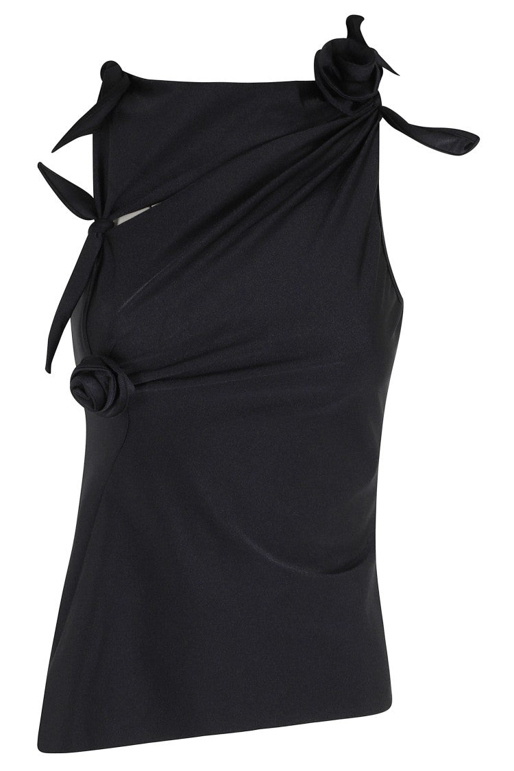 Coperni Black Flower Asymmetrical Halter Polyamide Top