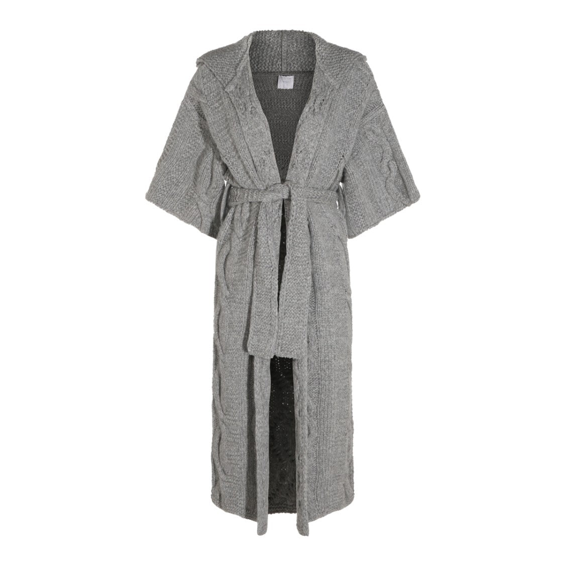 Malo Grey Shawl Collar Belted Cashmere Cardigan