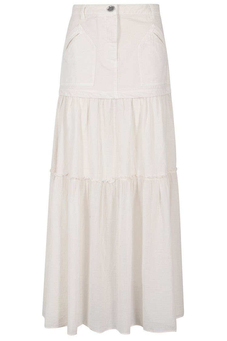 Pinko Ivory Voile Cotton Maxi Skirt