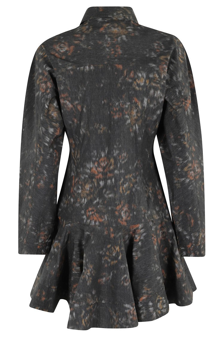 Ganni Printed Stretch Cotton Buttoned Dress