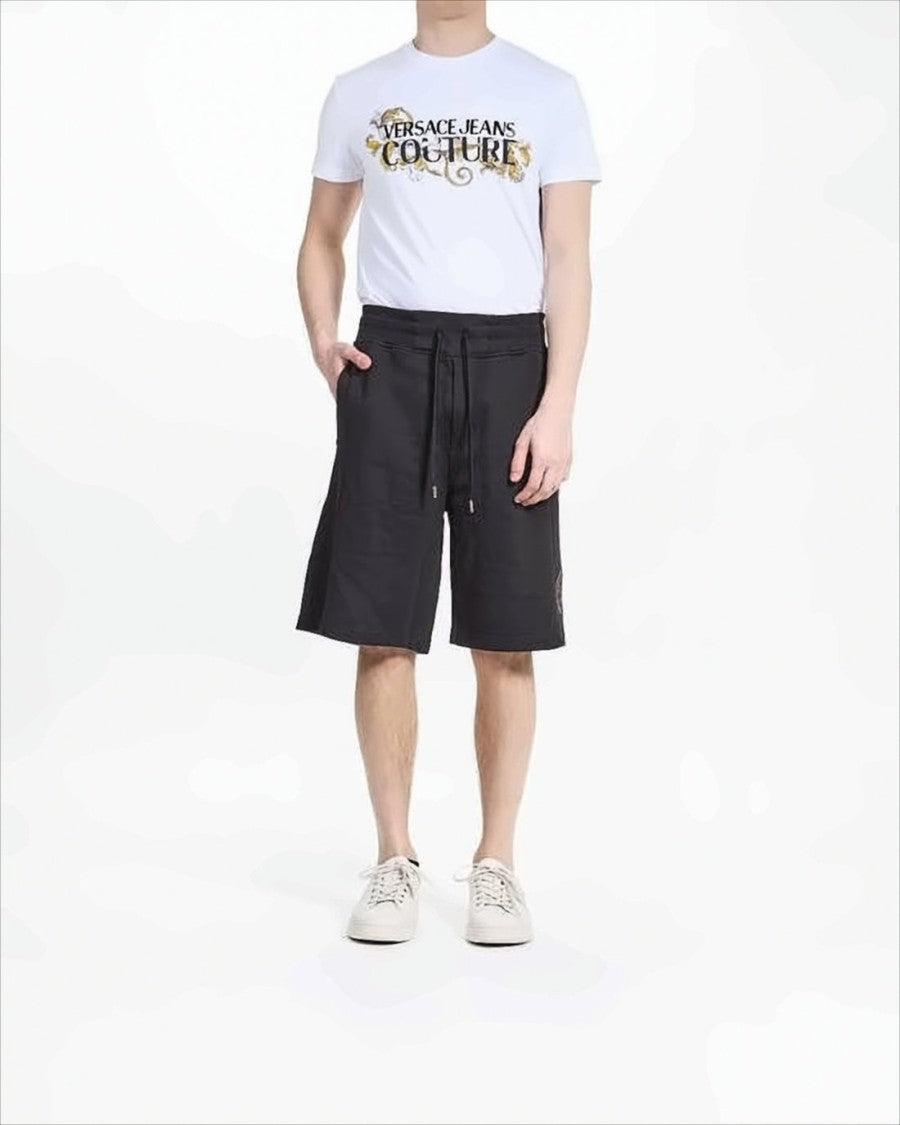 Versace Relaxed Fit Cotton Shorts With Drawstring Waistband And Gold Accents