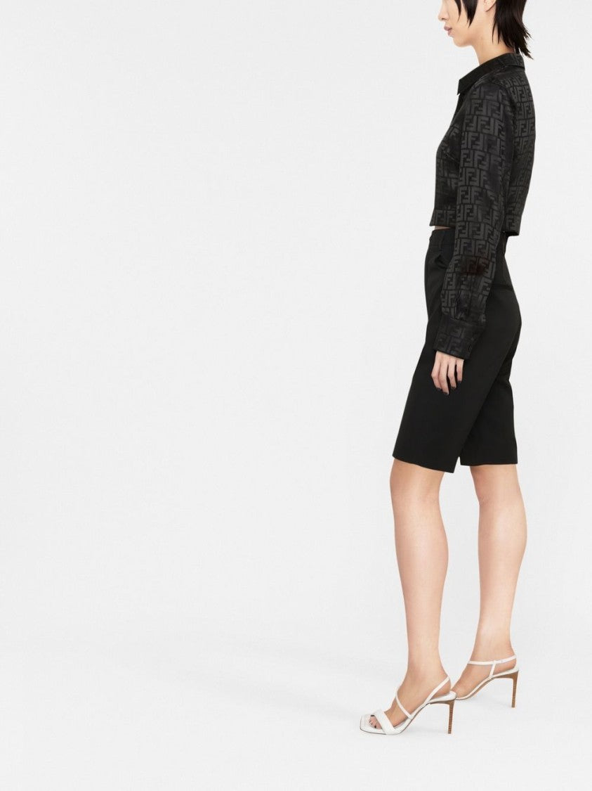 Fendi Black Cropped Long-Sleeved Monogram Shirt