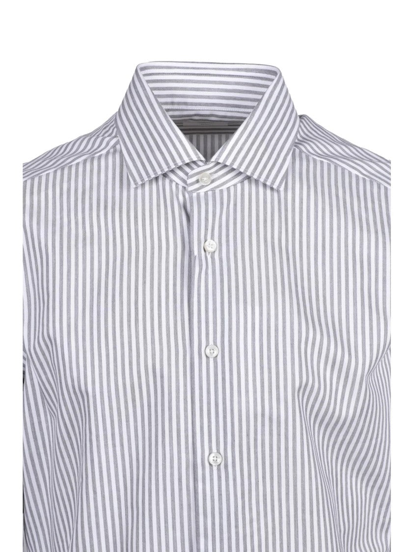 Xacus Grey Striped Cotton Shirt